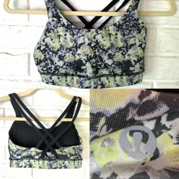 lululemon athletica Other - Lululemon Floral Energy Bra Size 4 Black Yellow